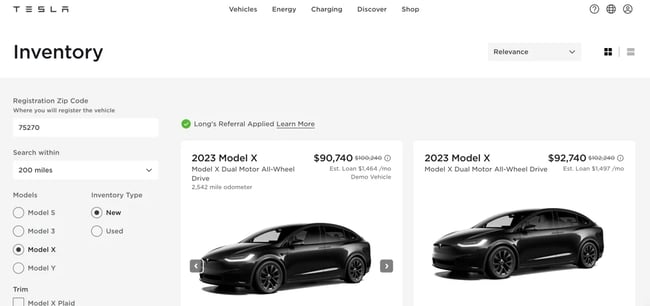 website carousel examples: tesla